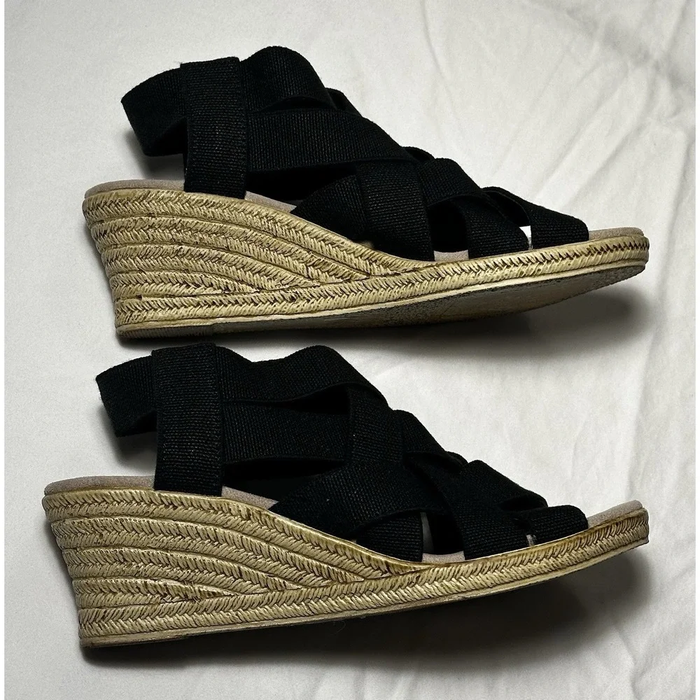 Charleston Shoes Company Ravanel Women's Wedge Sandal Espadrille, Size 7 Black